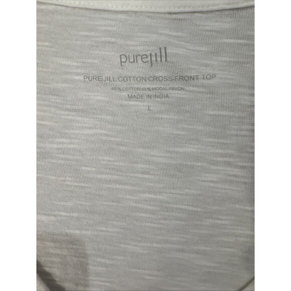 Pure J.Jill Blouse Large White Button Up Criss Cross Crossover Front V Neck - Picture 6 of 9